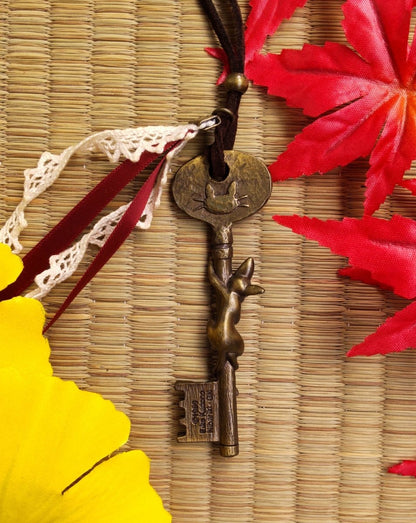 Vintage* Official Ghibli Jiji Pendant • Kikis Delivery Service Gothic Necklace • Gigi Bag Charm • Cute Cat Bronze Key - Kamaji Market