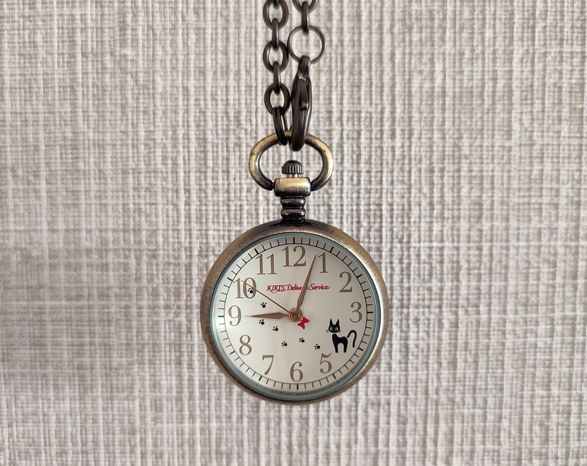 Vintage* Official Ghibli Jiji Watch Necklace • Kikis Delivery Service Pendant/Clock • Japanese Anime Pocket Watches - Kamaji Market
