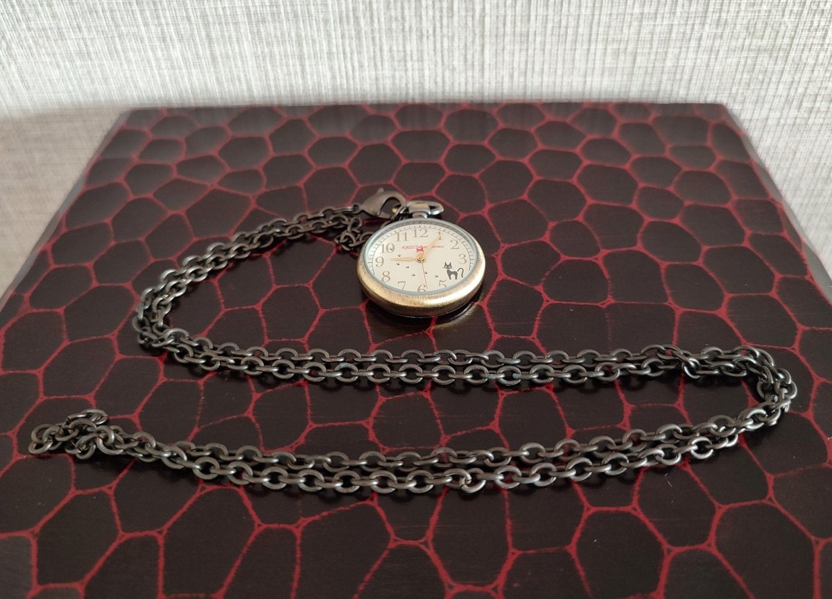 Vintage* Official Ghibli Jiji Watch Necklace • Kikis Delivery Service Pendant/Clock • Japanese Anime Pocket Watches - Kamaji Market