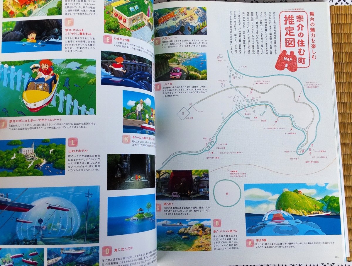 Vintage* Official Ghibli Ponyo Artbook "Roman Album" • Ponyo on the Cliff by the Sea Anime Painting Art Book • Japanese - Kamaji Market