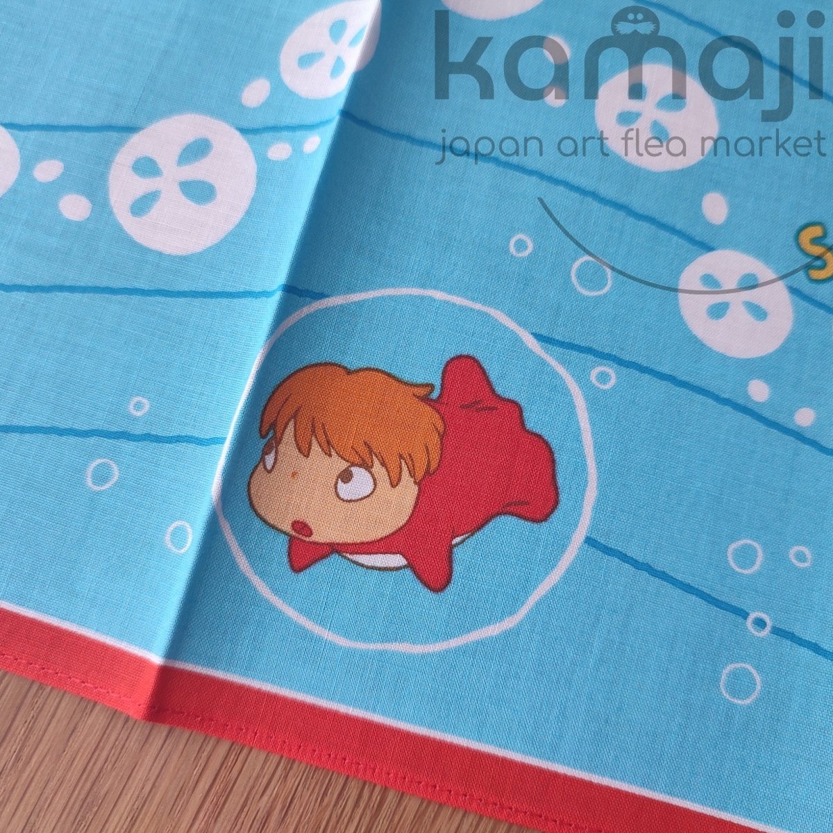 Vintage* Official Ghibli Ponyo Handkerchief/Tapestry • Ponyo on the Cliff Bandana/Neckerchief/Scarf/Wall Hanging/Interior Decor - Kamaji Market