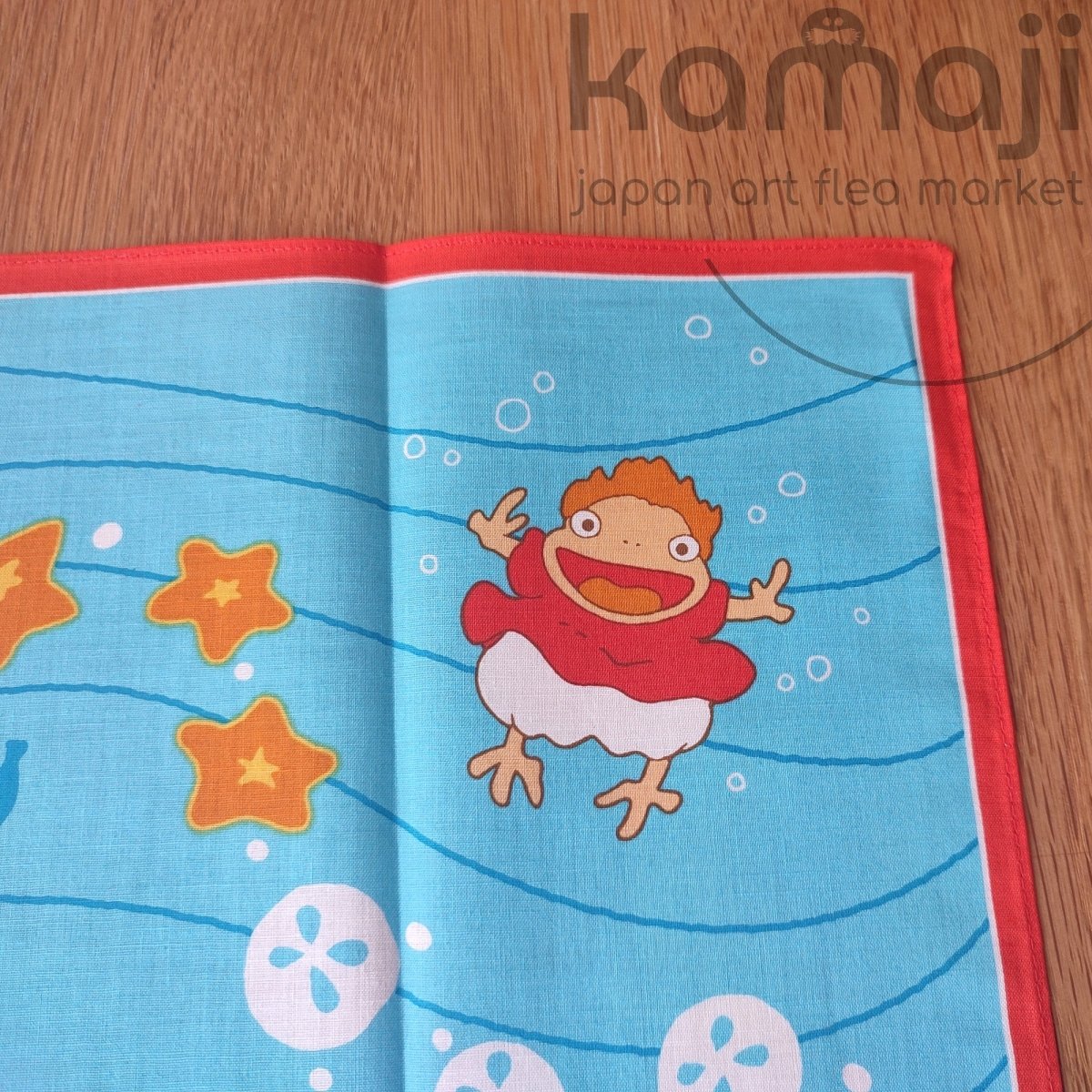 Vintage* Official Ghibli Ponyo Handkerchief/Tapestry • Ponyo on the Cliff Bandana/Neckerchief/Scarf/Wall Hanging/Interior Decor - Kamaji Market