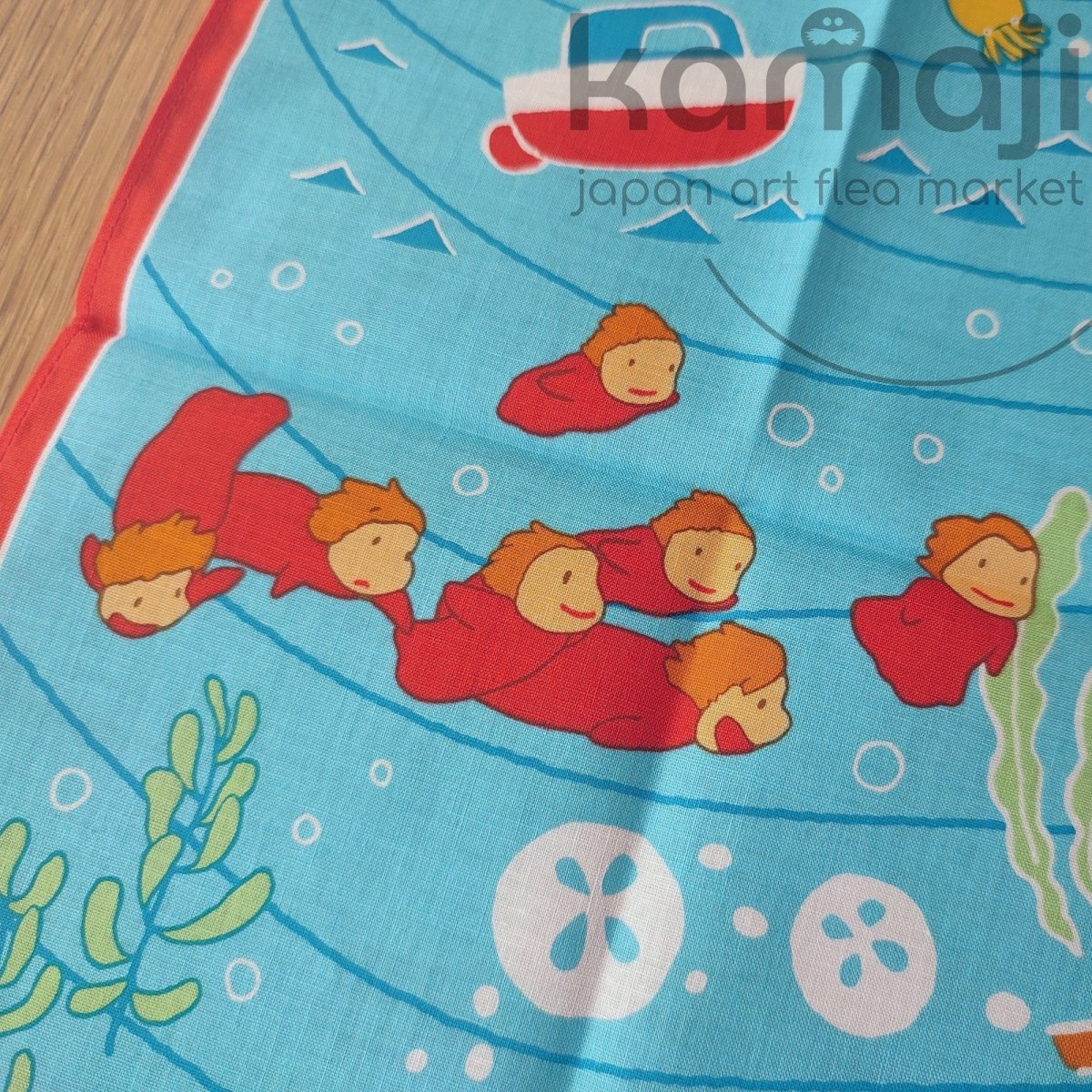 Vintage* Official Ghibli Ponyo Handkerchief/Tapestry • Ponyo on the Cliff Bandana/Neckerchief/Scarf/Wall Hanging/Interior Decor - Kamaji Market