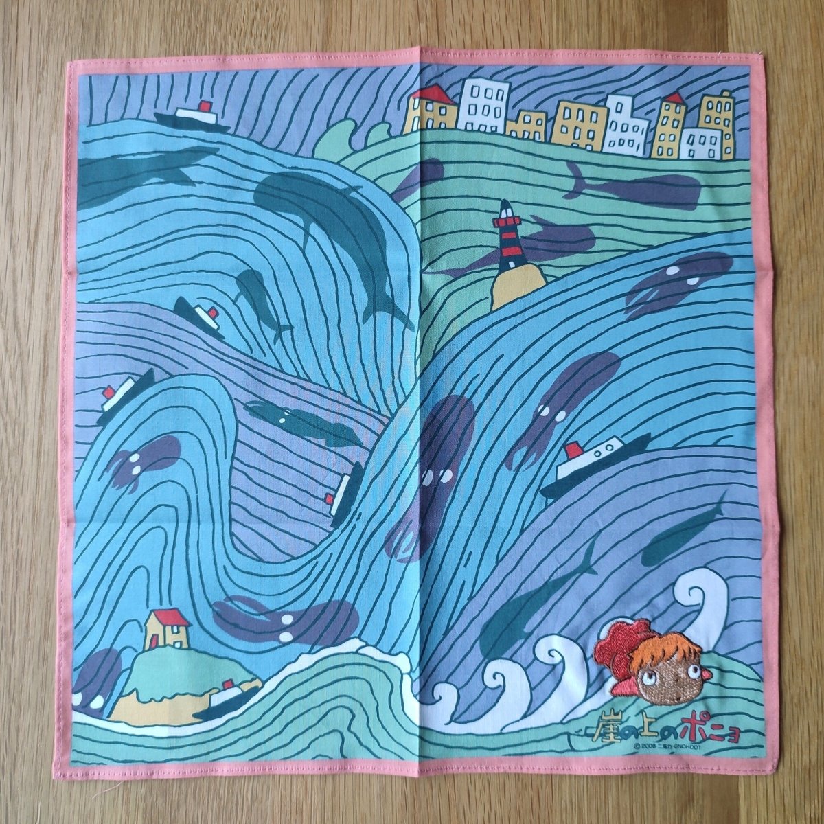 Vintage* Official Ghibli Ponyo Handkerchief/Wall Hanging • Ponyo on the Cliff Tapestry/Home Decor - Kamaji Market