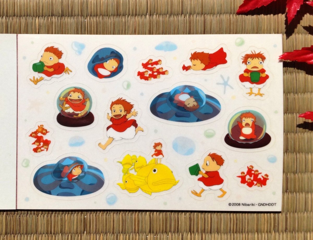 Vintage* Official Ghibli Ponyo Stickers set/Art book • Ponyo on the Cliff Sticker Sheets/Artbook • Kawaii Japanese Stationery - Kamaji Market