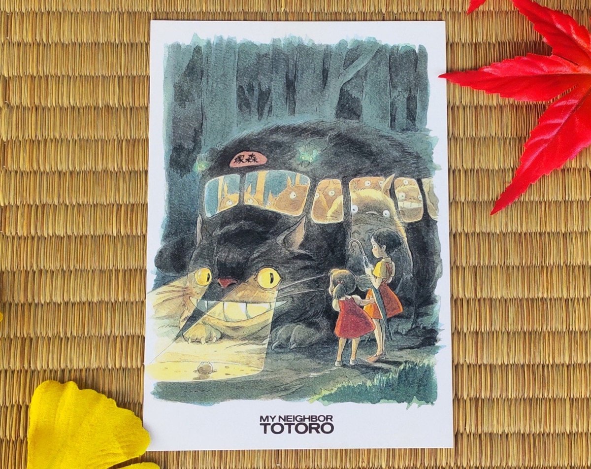 Vintage* Official Ghibli StudioTotoro Postcard • My Neighbor Totoro Message card/Writing letter • Japanese Stationery Gift • Catbus, Mei - Kamaji Market