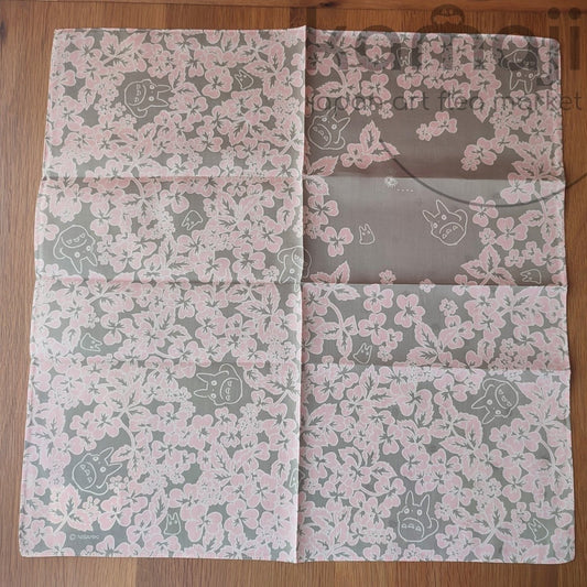 Vintage* Official Ghibli Totoro Handkerchief/Tapestry • My Neighbor Totoro Bandana/Scarf/Neckerchief/Wall Hanging/Interior Decor • Gray, Pink - Kamaji Market