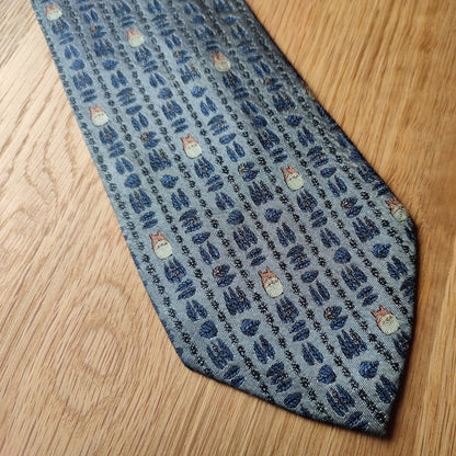 Vintage* Official Ghibli Totoro Necktie • My Neighbor Totoro Neckwear/Ascot/Cravat/Accent Clothes • Blue Silk Neck Tie - Kamaji Market