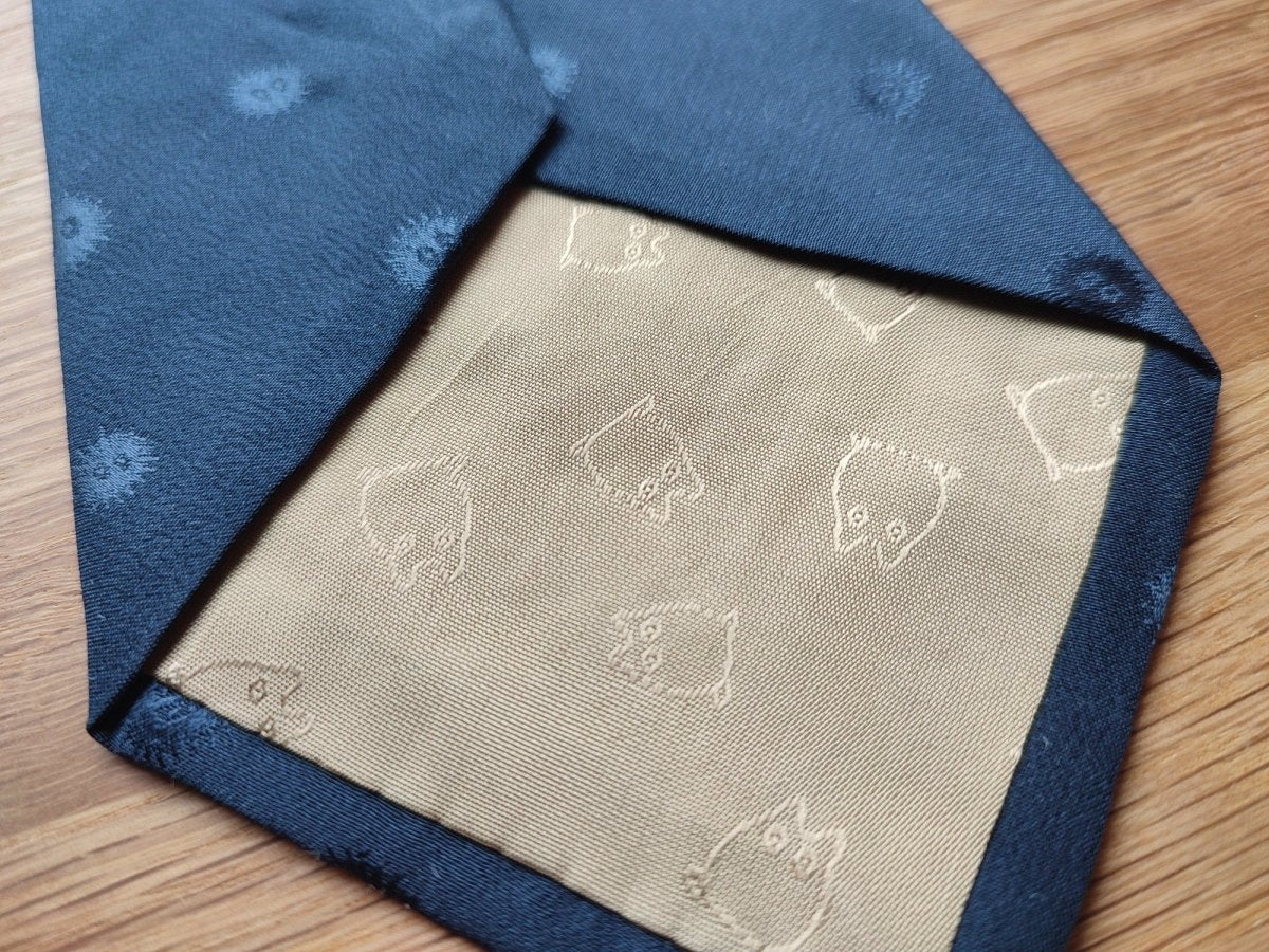 Vintage* Official Ghibli Totoro Necktie • My Neighbor Totoro Neckwear/Ascot/Cravat/Accent Clothes • Blue Silk Neck Tie - Kamaji Market