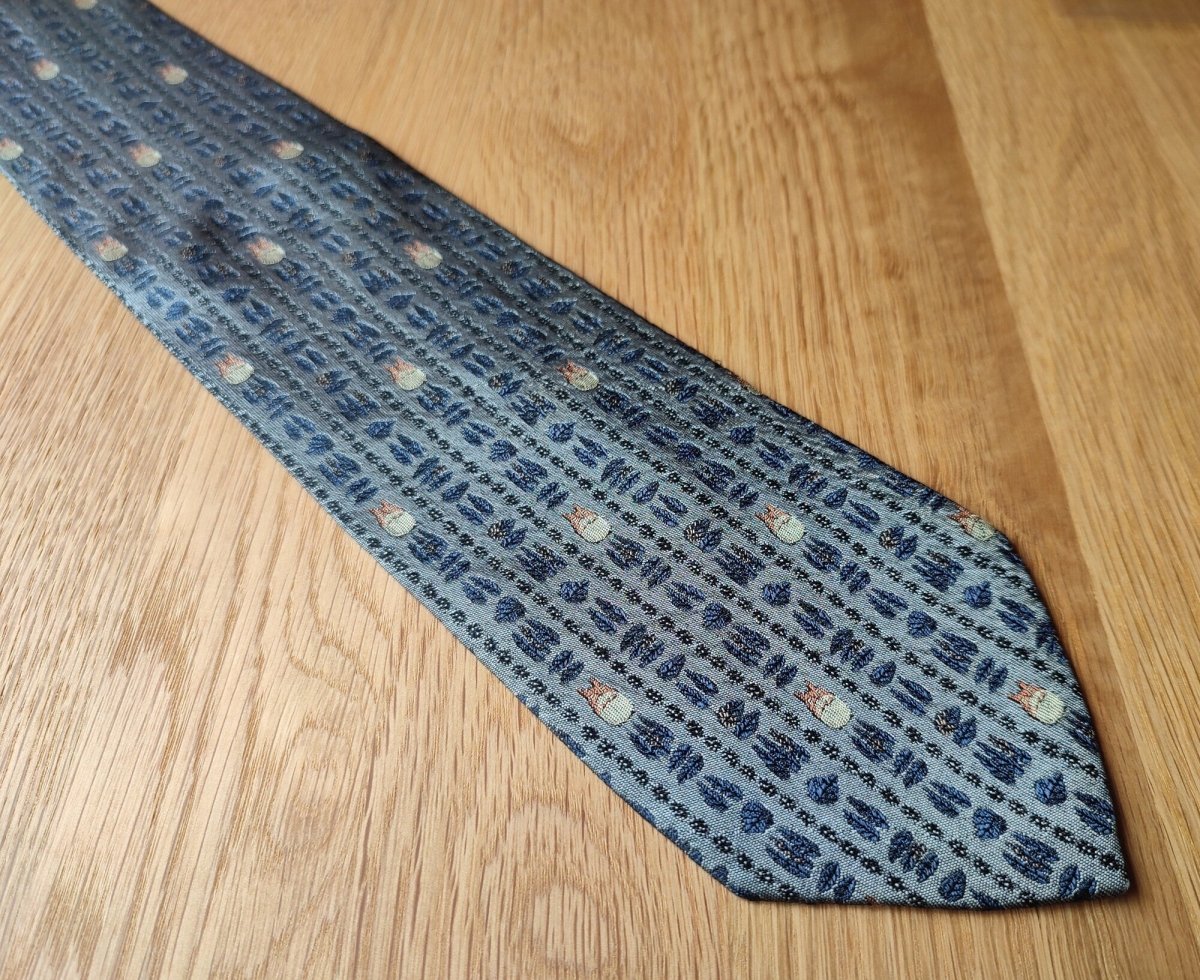 Vintage* Official Ghibli Totoro Necktie • My Neighbor Totoro Neckwear/Ascot/Cravat/Accent Clothes • Blue Silk Neck Tie - Kamaji Market