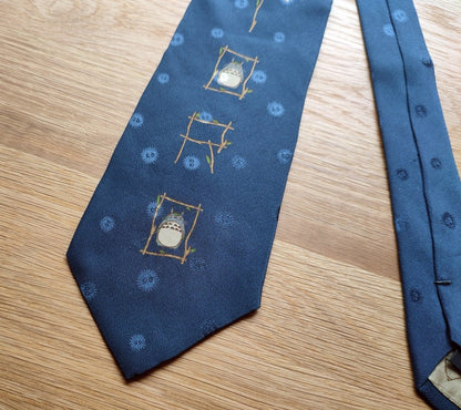 Vintage* Official Ghibli Totoro Necktie • My Neighbor Totoro Neckwear/Ascot/Cravat/Accent Clothes • Blue Silk Neck Tie - Kamaji Market