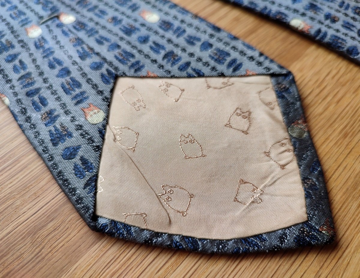 Vintage* Official Ghibli Totoro Necktie • My Neighbor Totoro Neckwear/Ascot/Cravat/Accent Clothes • Blue Silk Neck Tie - Kamaji Market