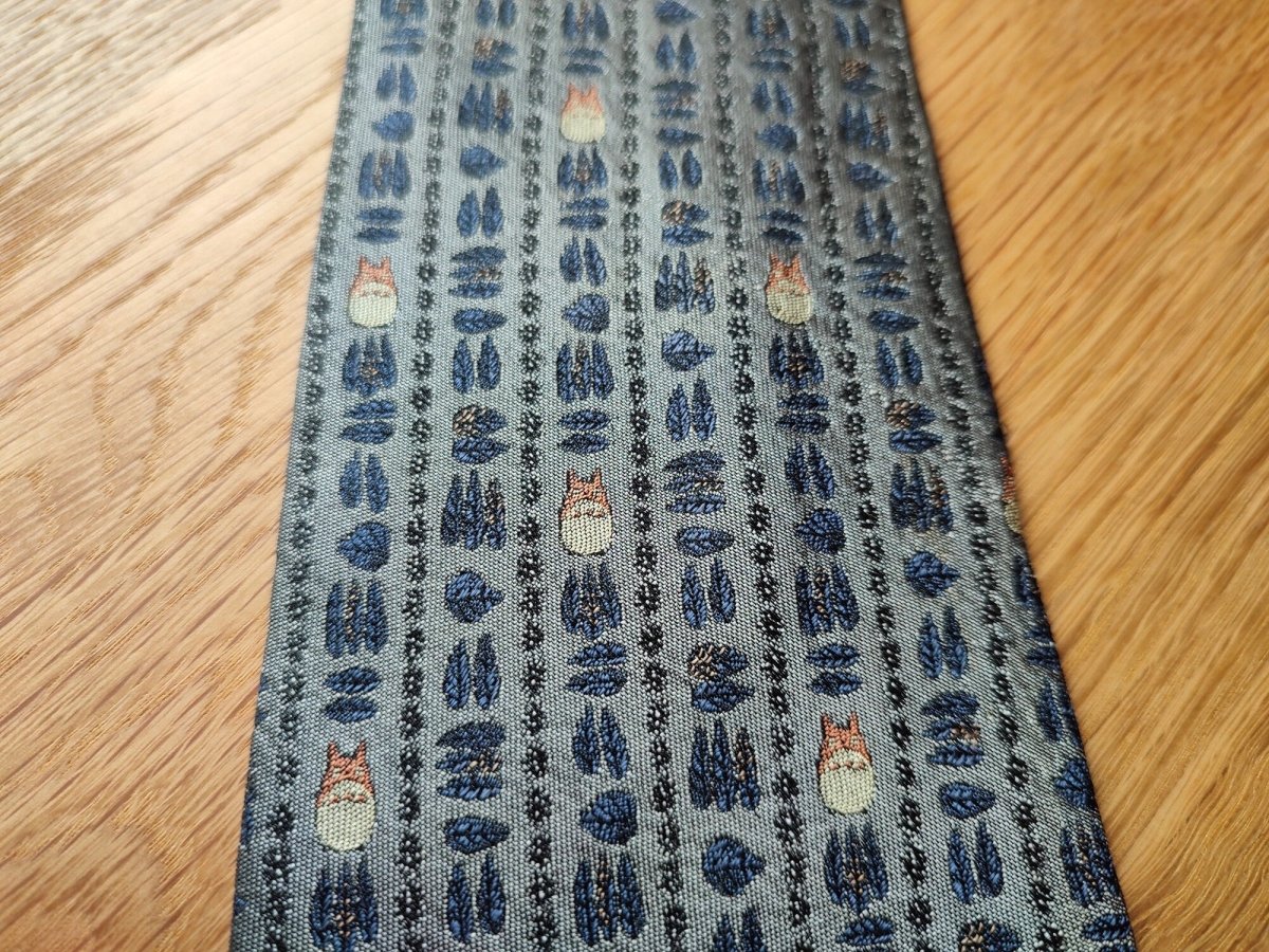 Vintage* Official Ghibli Totoro Necktie • My Neighbor Totoro Neckwear/Ascot/Cravat/Accent Clothes • Blue Silk Neck Tie - Kamaji Market