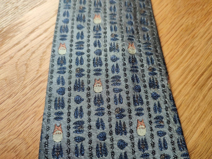 Vintage* Official Ghibli Totoro Necktie • My Neighbor Totoro Neckwear/Ascot/Cravat/Accent Clothes • Blue Silk Neck Tie - Kamaji Market