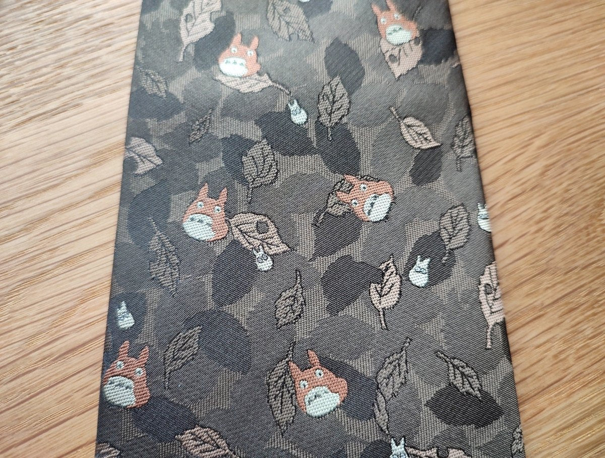 Vintage* Official Ghibli Totoro Necktie • My Neighbor Totoro Neckwear/Ascot/Cravat/Accent Clothes • Brown Silk Neck Tie - Kamaji Market