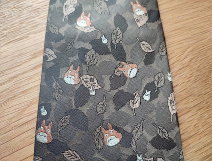 Vintage* Official Ghibli Totoro Necktie • My Neighbor Totoro Neckwear/Ascot/Cravat/Accent Clothes • Brown Silk Neck Tie - Kamaji Market