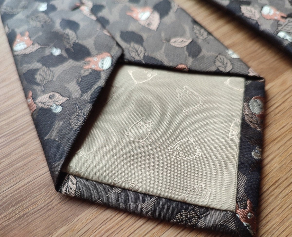 Vintage* Official Ghibli Totoro Necktie • My Neighbor Totoro Neckwear/Ascot/Cravat/Accent Clothes • Brown Silk Neck Tie - Kamaji Market