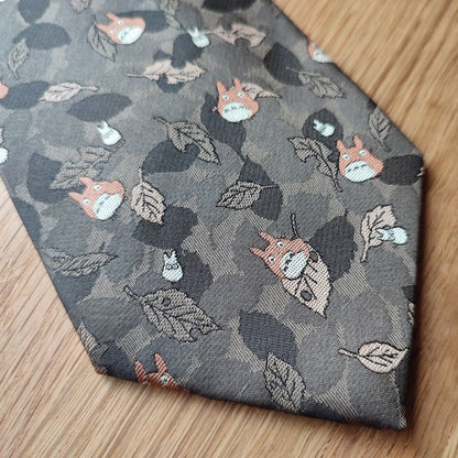 Vintage* Official Ghibli Totoro Necktie • My Neighbor Totoro Neckwear/Ascot/Cravat/Accent Clothes • Brown Silk Neck Tie - Kamaji Market