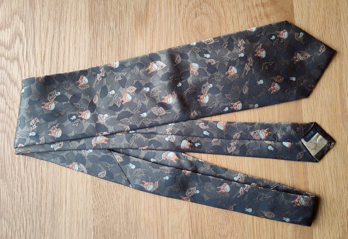 Vintage* Official Ghibli Totoro Necktie • My Neighbor Totoro Neckwear/Ascot/Cravat/Accent Clothes • Brown Silk Neck Tie - Kamaji Market