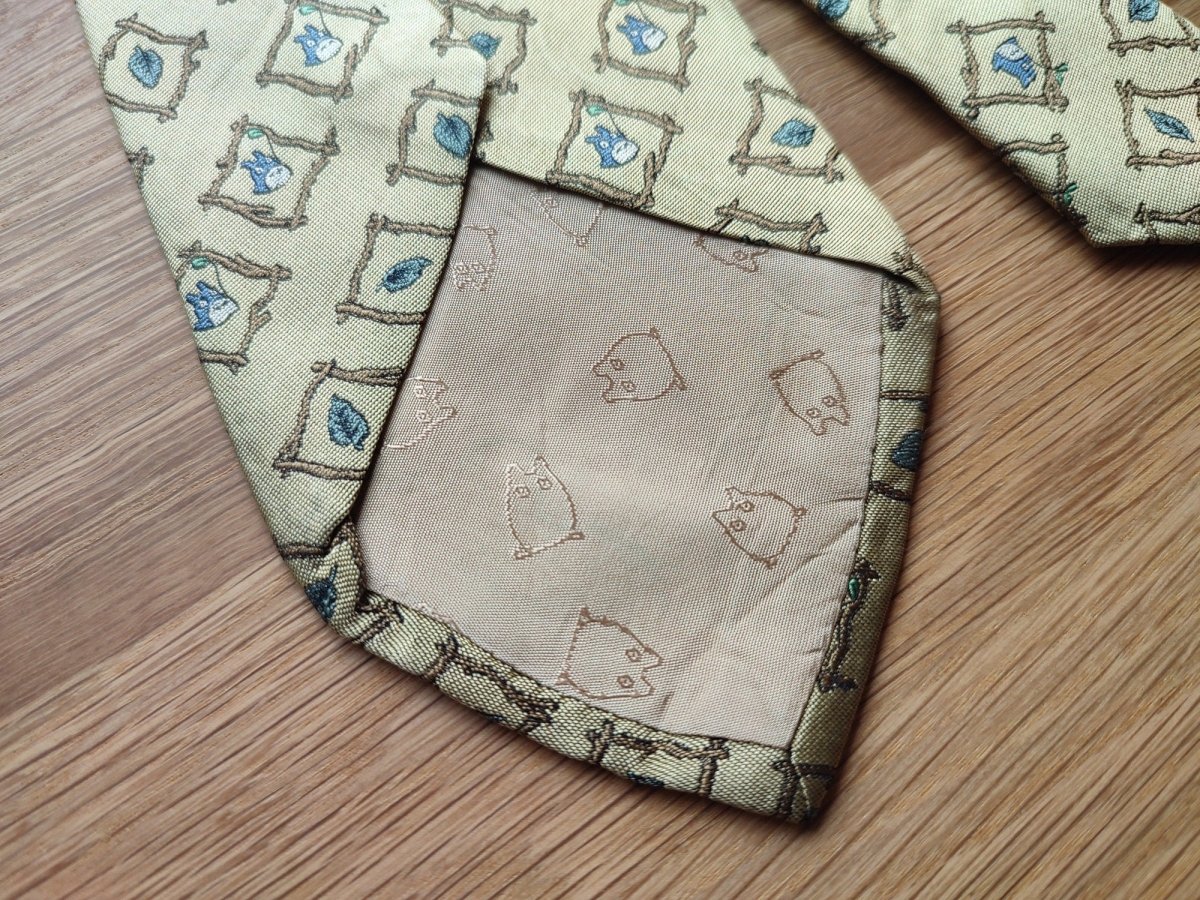 Vintage* Official Ghibli Totoro Necktie • My Neighbor Totoro Neckwear/Ascot/Cravat/Accent Clothes • Gold Silk Neck Tie - Kamaji Market