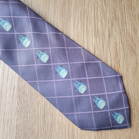 Vintage* Official Ghibli Totoro Necktie • My Neighbor Totoro Neckwear/Ascot/Cravat/Accent Clothes • Purple Silk Tie - Kamaji Market