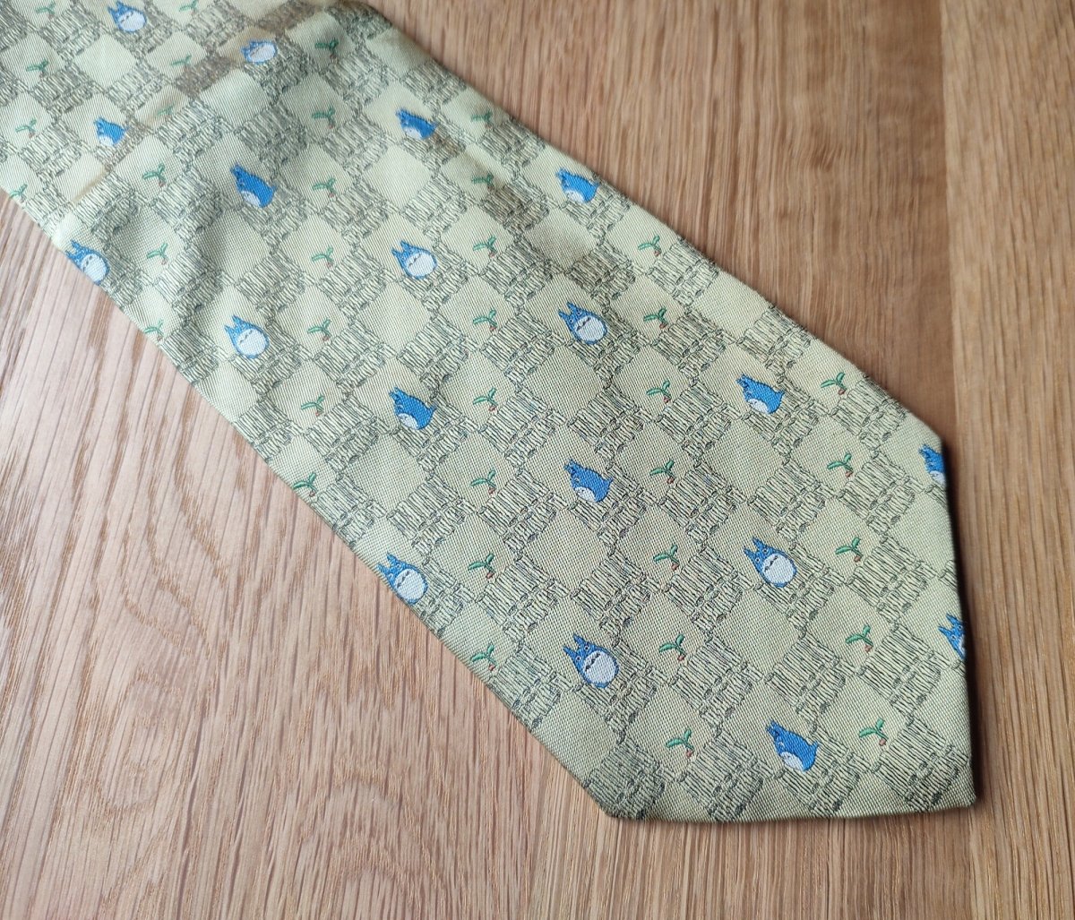 Vintage* Official Ghibli Totoro Necktie • My Neighbor Totoro Neckwear/Ascot/Cravat/Accent Clothes •Yellow Silk Neck Tie - Kamaji Market
