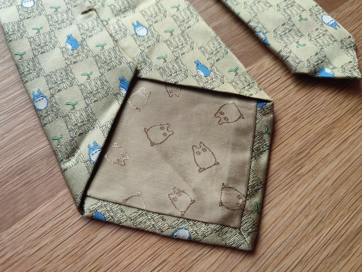 Vintage* Official Ghibli Totoro Necktie • My Neighbor Totoro Neckwear/Ascot/Cravat/Accent Clothes •Yellow Silk Neck Tie - Kamaji Market