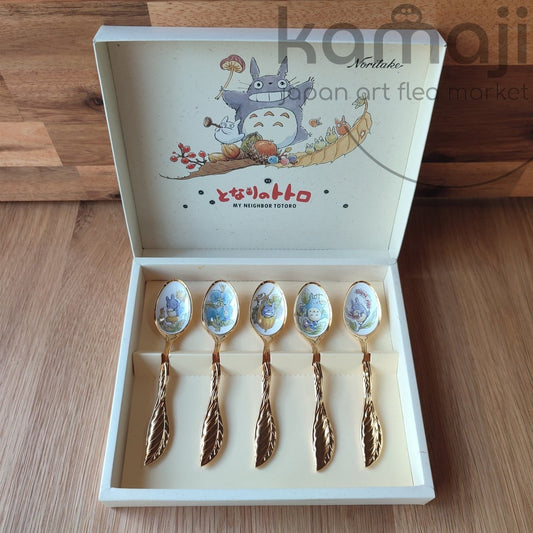 Vintage* Official Ghibli Totoro Teaspoon Set of 5 Golden Leaf • My Neighbor Totoro Japanese Noritake Tableware - Kamaji Market