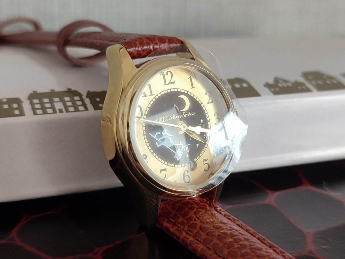 Vintage* Official Studio Ghibli Kikis Delivery Service Wrist Watch with Jiji and Moon • Brown/Gold - Kamaji Market