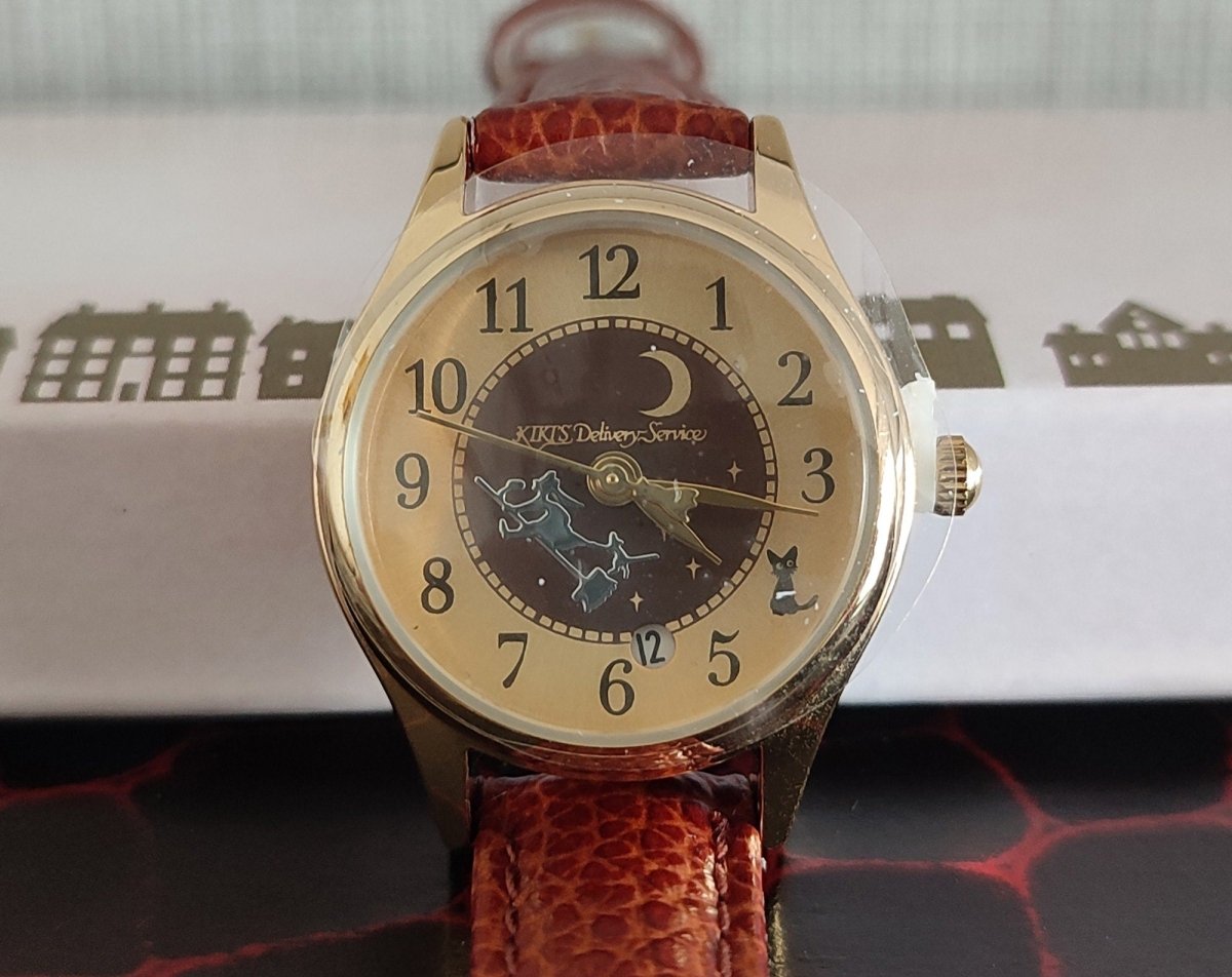 Vintage* Official Studio Ghibli Kikis Delivery Service Wrist Watch with Jiji and Moon • Brown/Gold - Kamaji Market