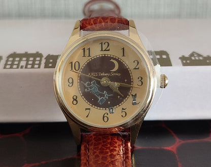 Vintage* Official Studio Ghibli Kikis Delivery Service Wrist Watch with Jiji and Moon • Brown/Gold - Kamaji Market