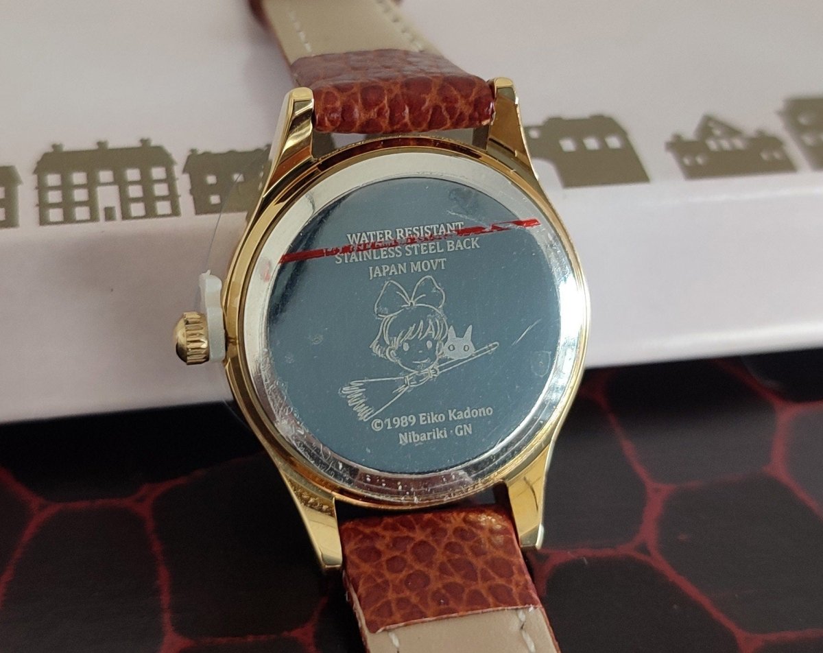 Vintage* Official Studio Ghibli Kikis Delivery Service Wrist Watch with Jiji and Moon • Brown/Gold - Kamaji Market