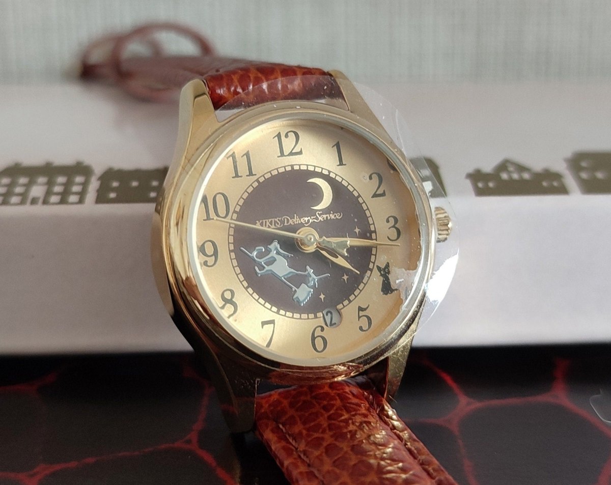 Vintage* Official Studio Ghibli Kikis Delivery Service Wrist Watch with Jiji and Moon • Brown/Gold - Kamaji Market