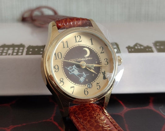 Vintage* Official Studio Ghibli Kikis Delivery Service Wrist Watch with Jiji and Moon • Brown/Gold - Kamaji Market
