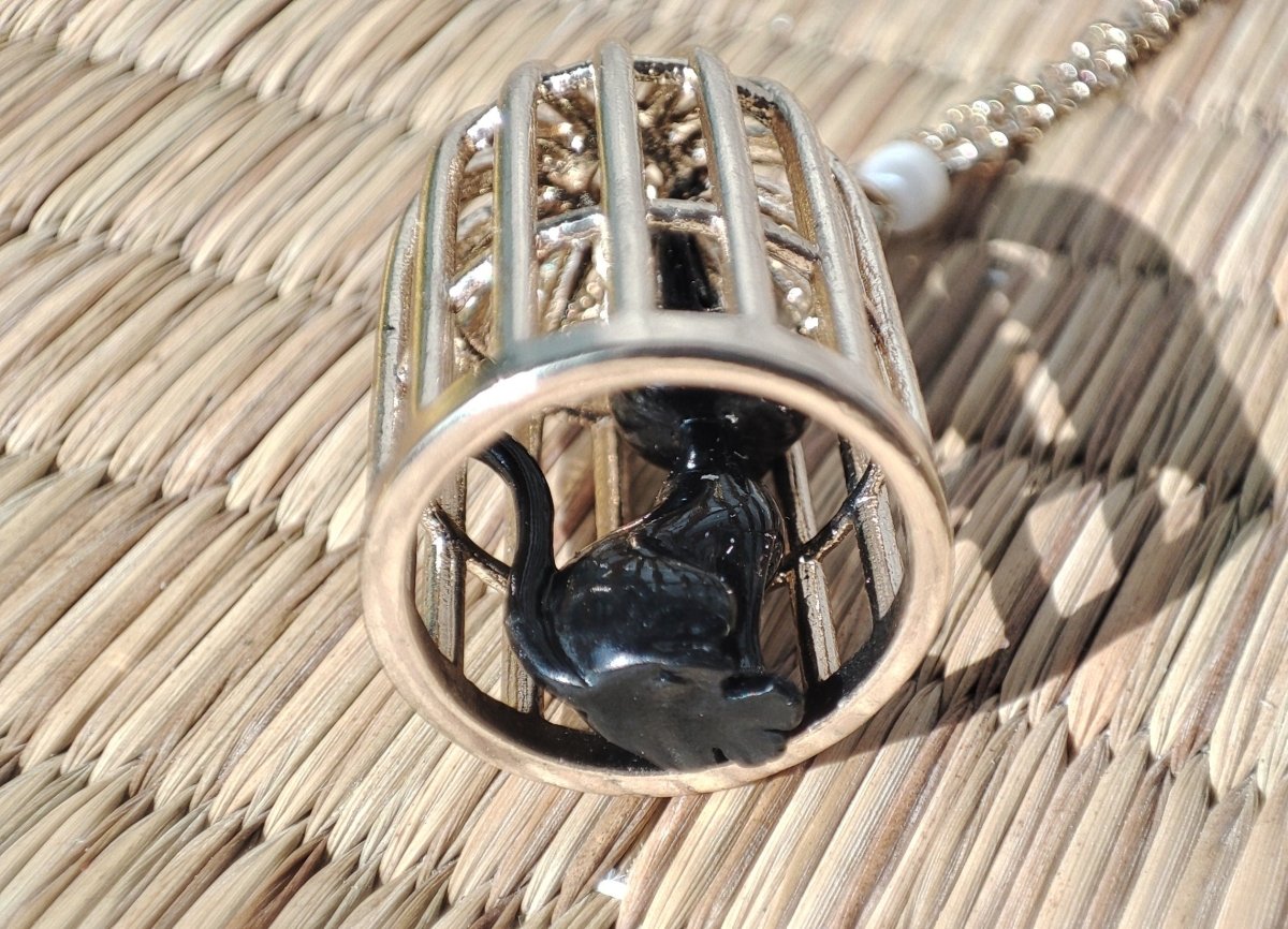 Vintage* Official Studio Ghibli Necklace/Pendant • Kikis Delivery Service Jewelry/Chain • Jiji in a Cage/Gigi - Kamaji Market