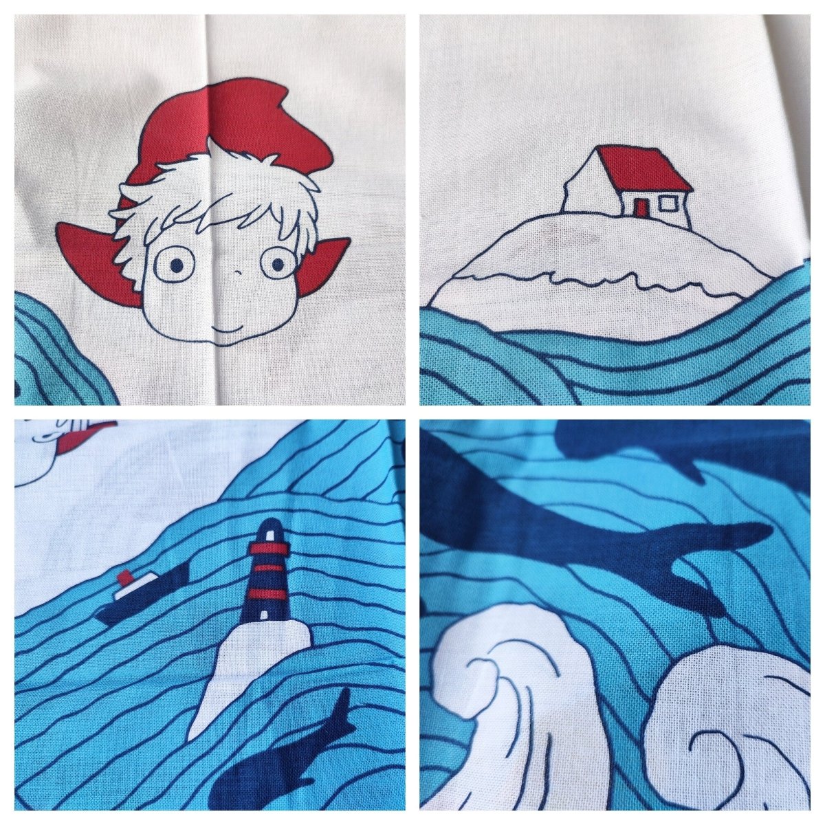 Vintage* Official Studio Ghibli Ponyo Wall Hanging/Tablecloth • Ponyo on the Cliff by the Sea Linen/Cover/Towel/Tapestry/Interior Decor/Gift - Kamaji Market