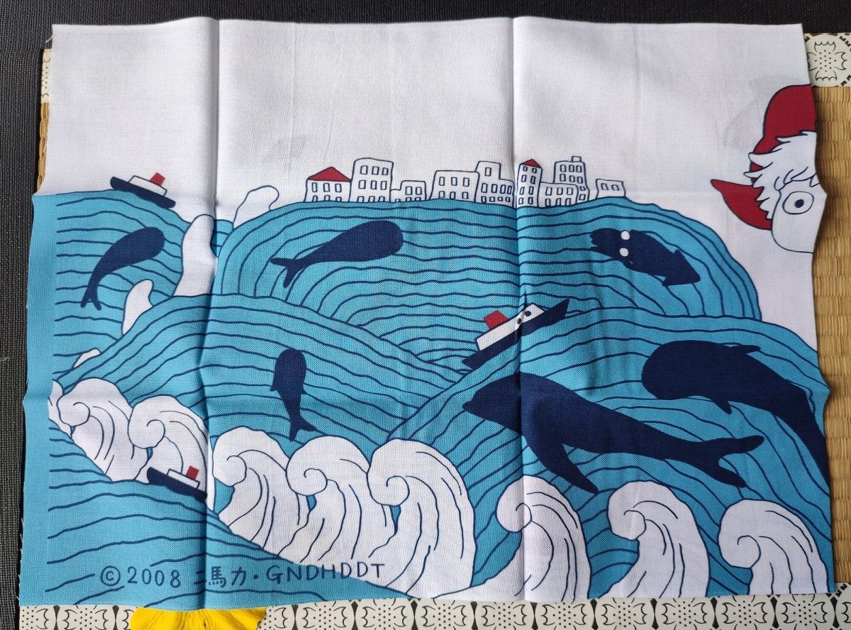 Vintage* Official Studio Ghibli Ponyo Wall Hanging/Tablecloth • Ponyo on the Cliff by the Sea Linen/Cover/Towel/Tapestry/Interior Decor/Gift - Kamaji Market