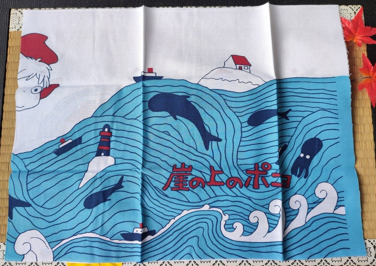 Vintage* Official Studio Ghibli Ponyo Wall Hanging/Tablecloth • Ponyo on the Cliff by the Sea Linen/Cover/Towel/Tapestry/Interior Decor/Gift - Kamaji Market