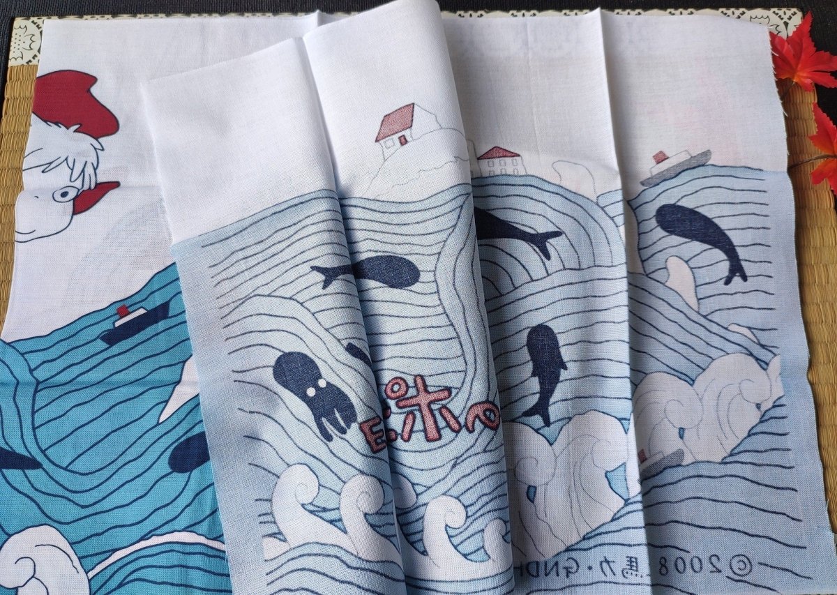 Vintage* Official Studio Ghibli Ponyo Wall Hanging/Tablecloth • Ponyo on the Cliff by the Sea Linen/Cover/Towel/Tapestry/Interior Decor/Gift - Kamaji Market